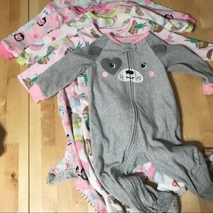 Lot of 7 Fleece Zipper Footie Pajamas Baby Girl